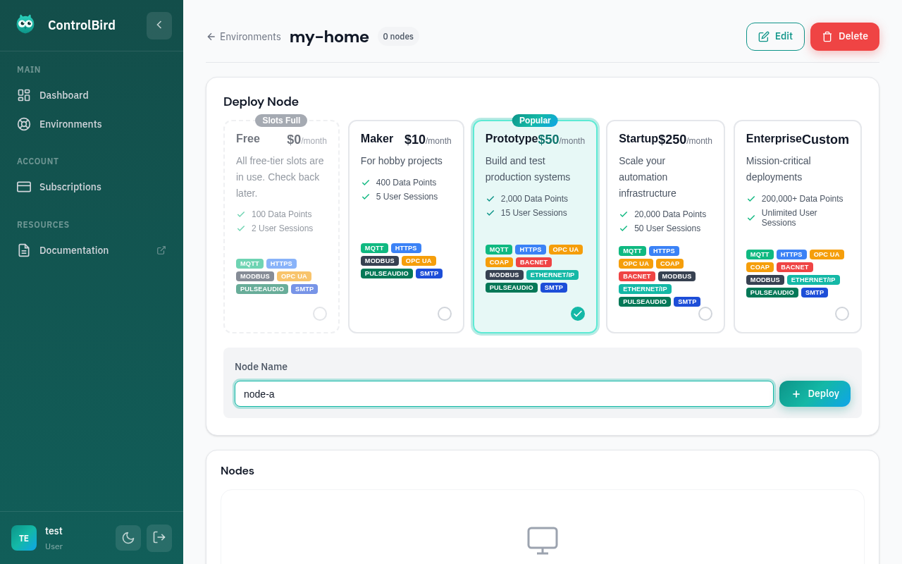 Node deployment form